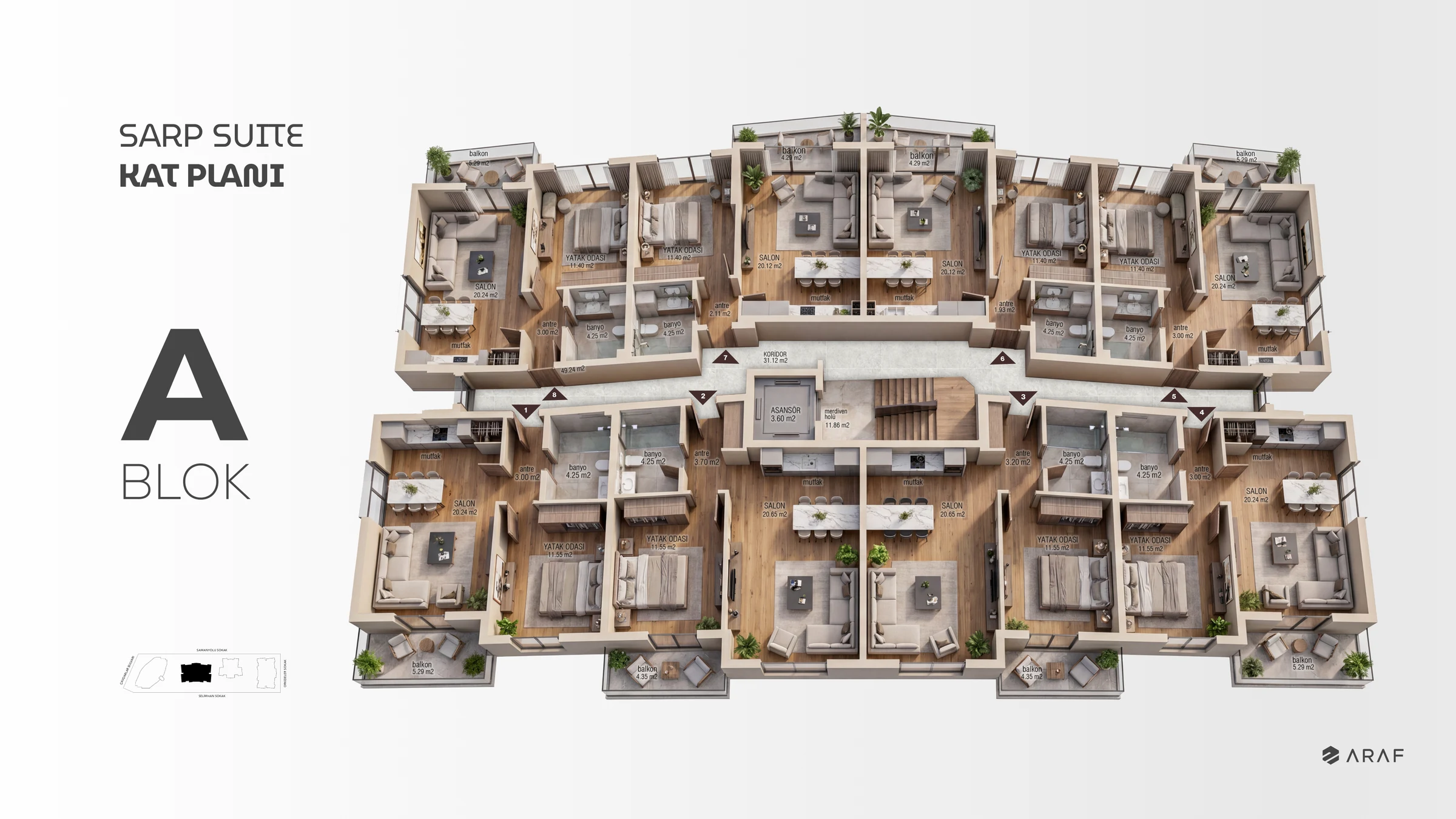 Sarp 120 A Blok kat planı